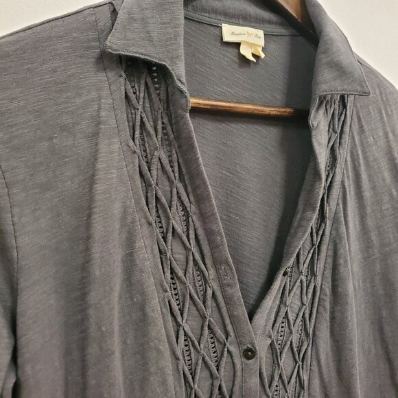 Meadow Rue Womens Button Up Bohemian Top Size M Gray Lagenlook Hippie Neutral - Picture 2 of 11